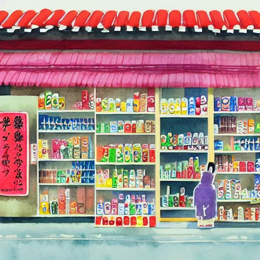 Image similar to japanese convenience store by me kyeoung lee, watercolor,