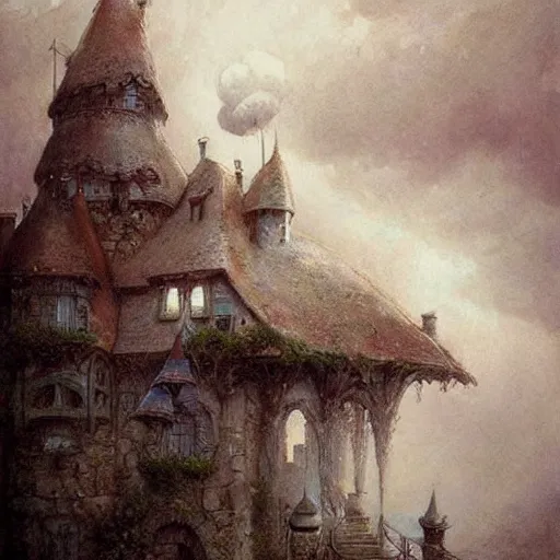 Prompt: ( ( ( ( ( fantasy castle in the clouds. muted colors. ) ) ) ) ) by jean - baptiste monge!!!!!!!!!!!!!!!!!!!!!!!!!!!