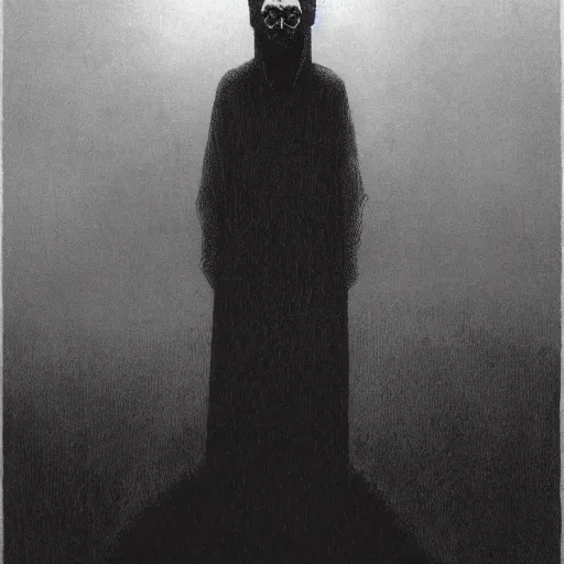 Prompt: Harry Potter in style of Beksinski, eldritch priest, mage