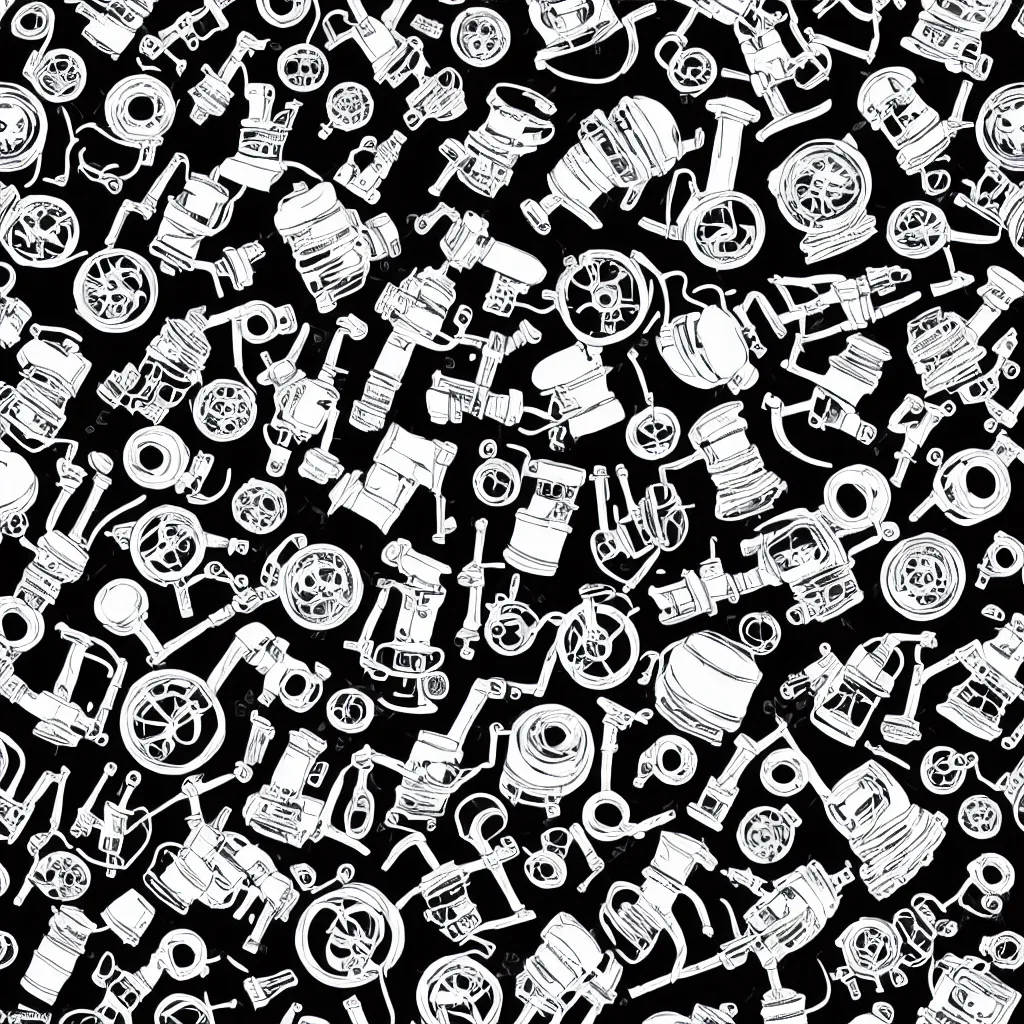 Image similar to seamless pattern showing microscopes. black and white, drawing, white background, seamless, ornament.