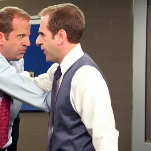 Image similar to Toby Flenderson punches Michael Scott in the face
