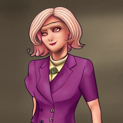 Image similar to A female mafia character with blond hair and pink clothing