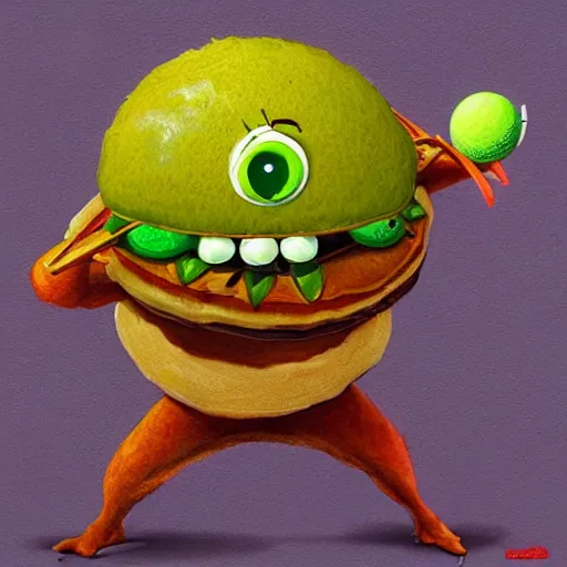 Image similar to a tennis ball monsters eating pancakes, breakfast, digital art, fantasy, magic, chalk, trending on artstation, ultra detailed, professional illustration by basil gogos