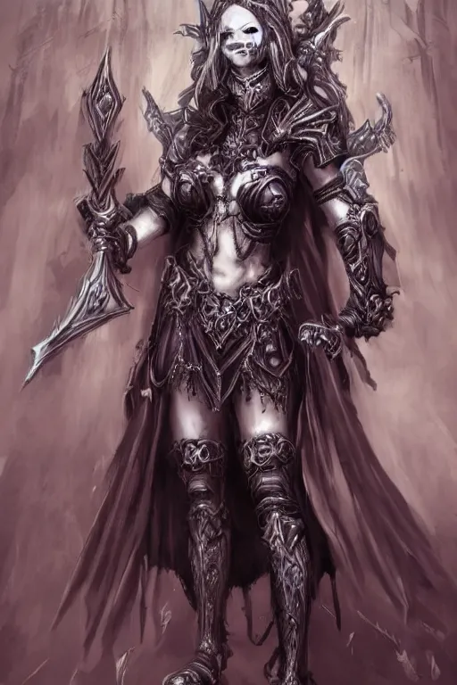 Image similar to concept art of beautiful necromancer lady in warrior pose, gothic, hyper detailed