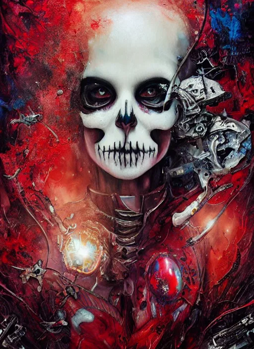 Image similar to queen of hearts, cyborg, skull, highly detailed, cinematic, 8 k, by megan duncanson, benjamin lacombe, adrian borda, stanley artgermm, tom bagshaw, craig mullins, carne griffiths, ayami kojima, beksinski, giger, trending on deviantart, hyper detailed, horror, full of colour