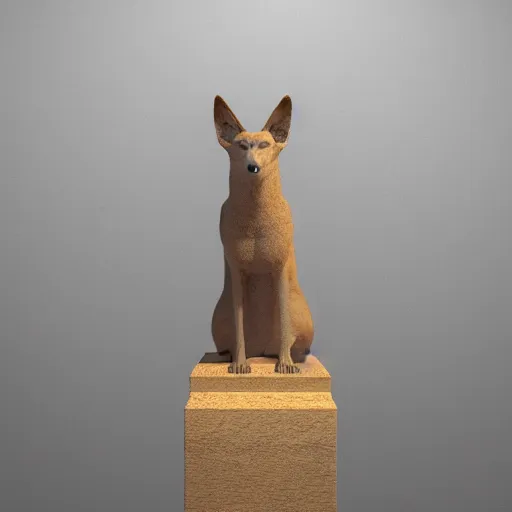 Prompt: ancient statue of Anubis the jackal god, seated at attention on a plinth, octane render, studio lighting