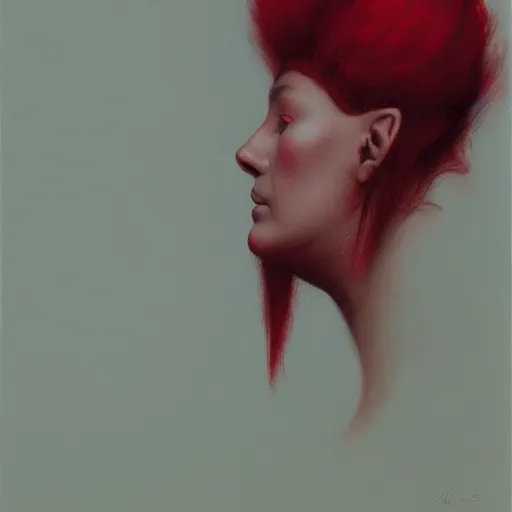 Image similar to the red beauty, side profile, trending on artstation, 8 k, by gerard brom and zdzisław beksinski