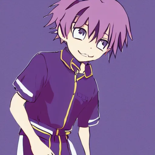 Prompt: cute little boy wearing an sailor suit, purple color palette, inspired in made in abyss and hirohiko araki
