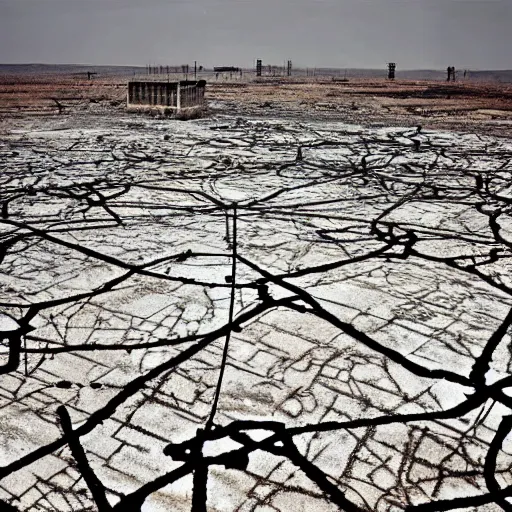 Image similar to barren city, nuclear wasteland, Fallout aesthetic, Anselm Kiefer