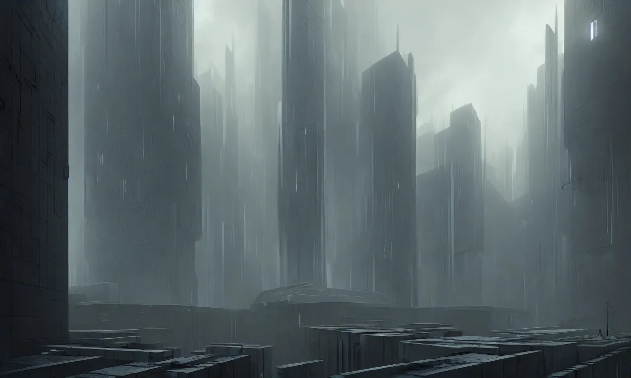 Prompt: brutalist architecture, raphael lacoste, eddie mendoza, alex ross, concept art, matte painting, highly detailed, rule of thirds, dynamic lighting, cinematic, detailed, denoised, centerd