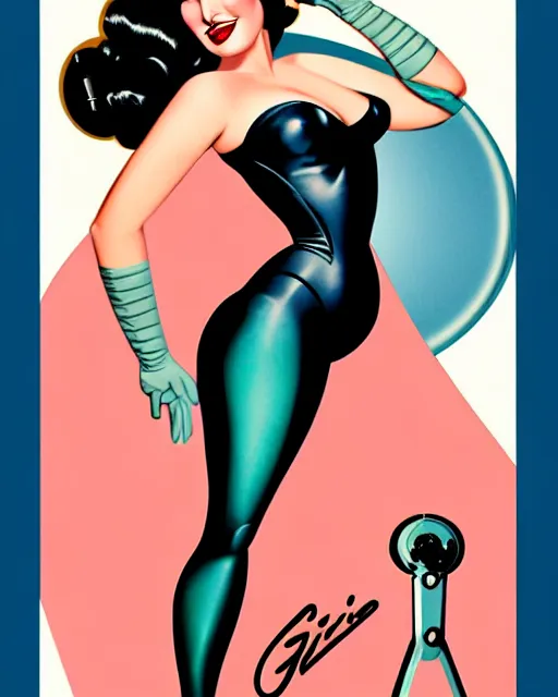 Image similar to a retro sci - fi pinup illustration of dita von teese in the style of alberto vargas and in the style of gil elvgren.