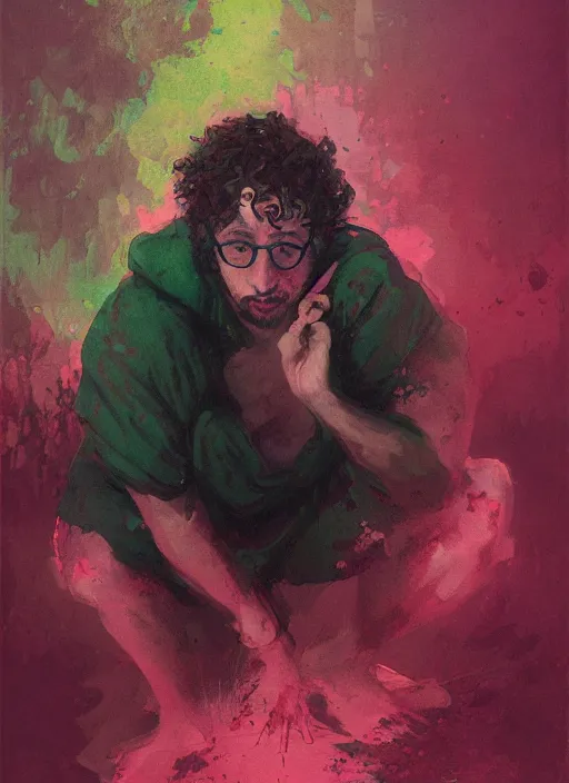 Image similar to sam hyde emerging from pink water by greg rutkowski, claude monet, conrad roset, takato yomamoto, rule of thirds, sigma look, beautiful