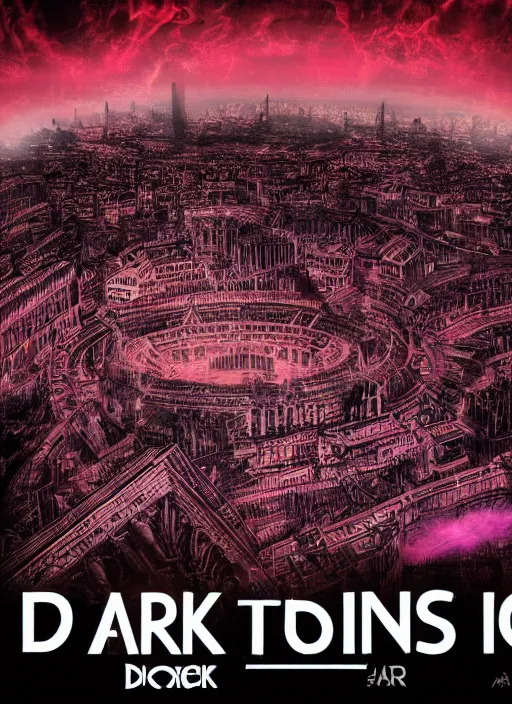 Image similar to dark design poster showing a majestic roman city, black background with very subtle red and purple design elements, powerful, nekro, vito acconci, thin straight lines, dark, glitch art, neo vaporwave, gritty, layout frame, square, trending on artstation