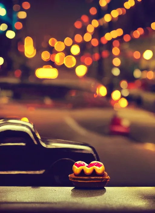 Prompt: Donut car, a studio shot, dark atmosphere, sharp focus, bokeh, movie shot, cinematic perspective, full hd, Vibrant colors