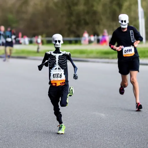 Image similar to A skeleton running in a marathon