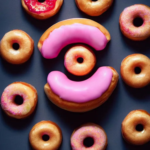 Prompt: Perfectly circular!!!!!! donut!!!!! in the shape!!!!!! of a strawberry!!!!!!, trending on artstation, 4k, 8k, professional photography, overhead shot, 35mm lens