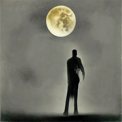 Image similar to looking at the full moon, ghost leaving the body, dave mckean