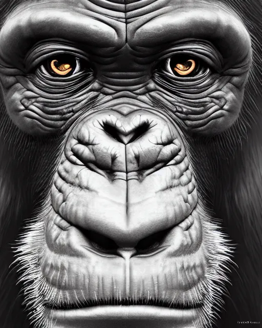 Prompt: very detailed high resolution illustration portrait of a chimpanzee, mystical, 3 d, 8 k, extremely detailed, artstation