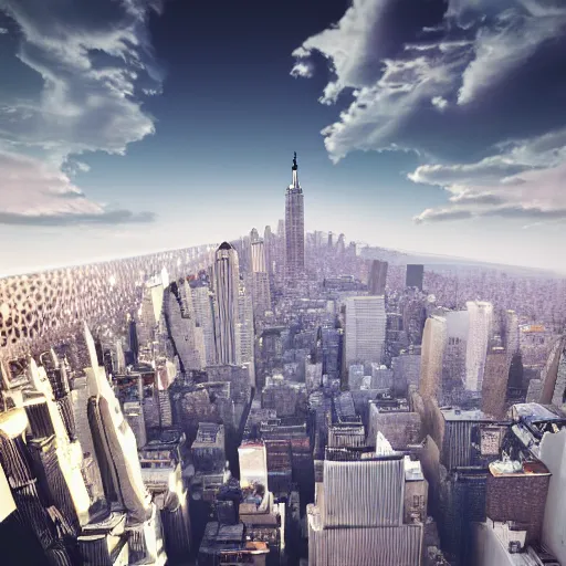 Prompt: a futuristic new york city in shiny crystalline, octane render, clouds : 2