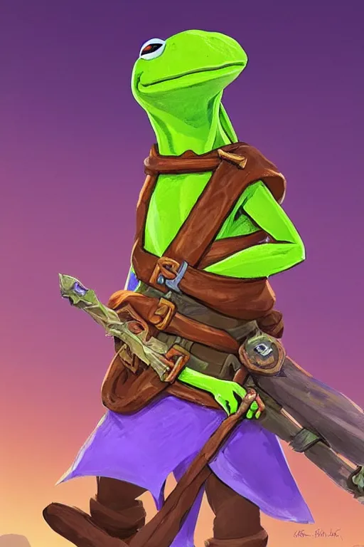 Prompt: an in game portrait of kermit from the legend of zelda breath of the wild, breath of the wild art style.