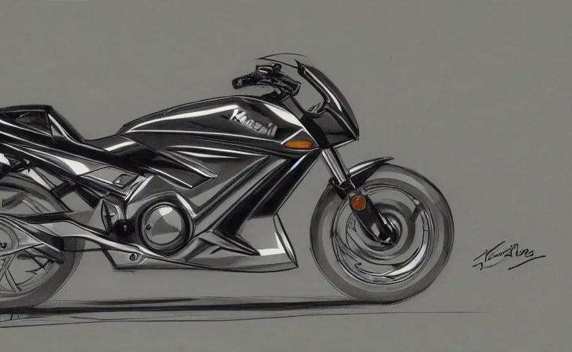 Image similar to 1 9 9 0 s kawasaki sport motorcycle concept, sketch, art,