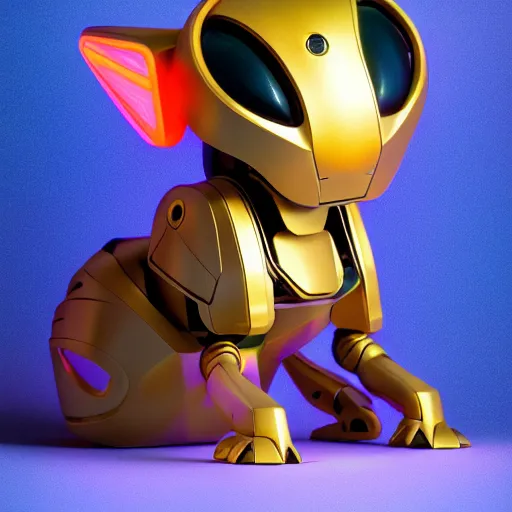 Image similar to product photo of a futuristic stylized pet robot by artgerm and greg rutkowski and alphonse mucha, marc newson, kitten puppy teddy mix, super cute, awww, volumetric light, detailed, octane render, midsommar