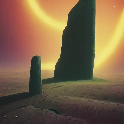 Prompt: Enigmatic black monolith in space with mysterious hieroglyphs, deeply detailed, 8k, by Beeple, Beksinski, and Hsiao-Ron Cheng