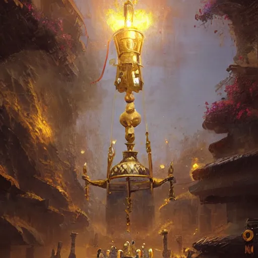 Image similar to a holy bell ringing, a giant golden holy bell, hearthstone art style, epic fantasy style art by Craig Mullins, fantasy epic digital art, epic fantasy card game art by Greg Rutkowski