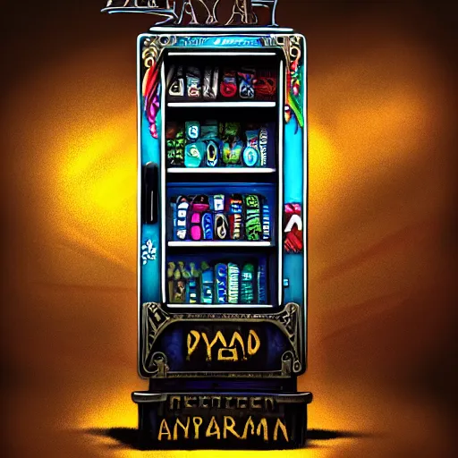 Prompt: a necromantic and depressed mayan vending machine drawn by Sam Youn artstation and Aka Akiman, cinematic lighting, amazing award winning perfect capture, detailed