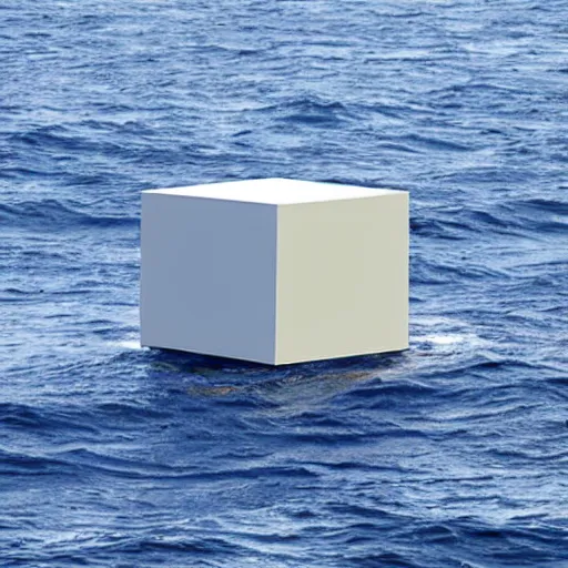 Image similar to a cube in the middle of the sea in the style of richard serra