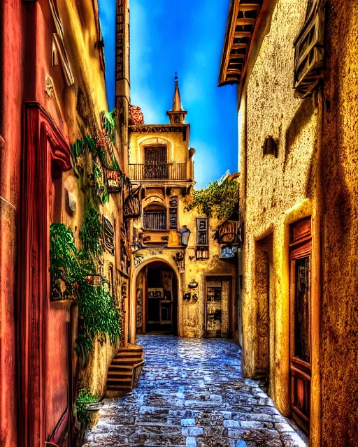 Image similar to backstreet, mediterranean architecture, high production value, intricate details, high resolution, hdr, high definition, masterpiece, realistic, ultrarealistic, highly detailed, hd, sharp focus, non blurry, sharp, smooth