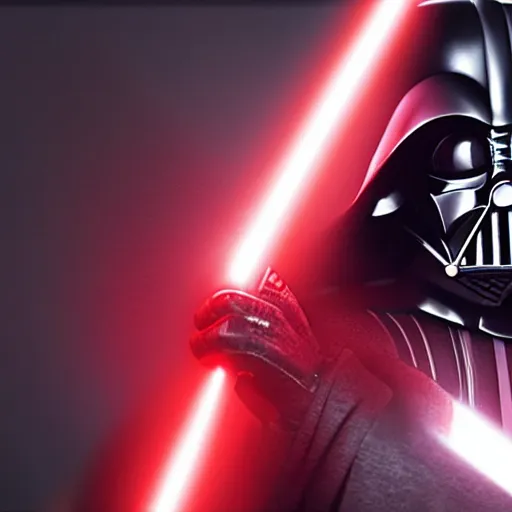 Image similar to darth vader with red laser sword with no legs and no arms futuristic star wars 8 k