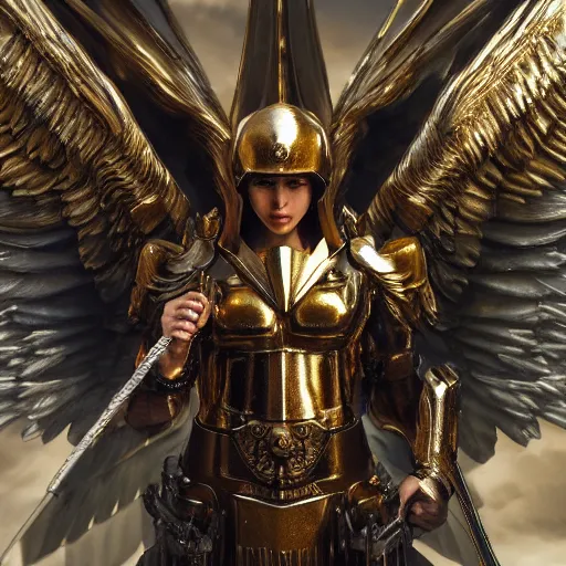 Image similar to archangel michael by tsuyoshi nagano, illustration, cinematic lighting, hyperdetailed, 8 k, symmetrical, frostbite 3 engine, cryengine, dof, trending on artstation, digital art, crepuscular ray