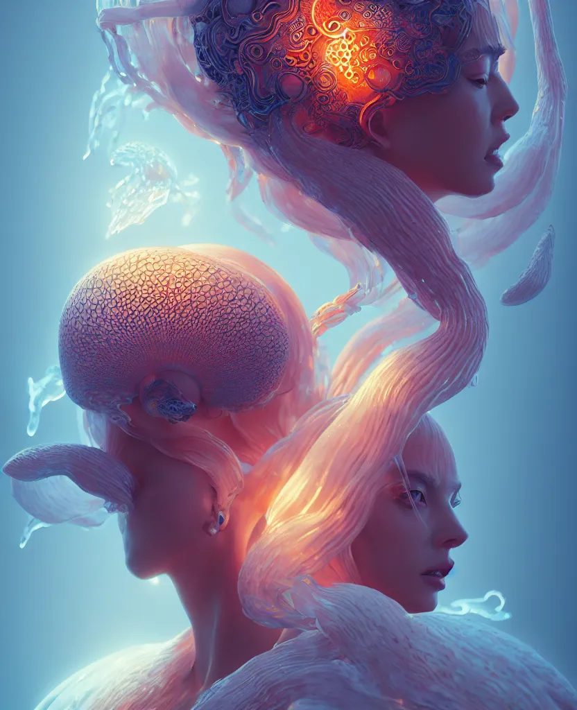 Image similar to goddess portrait. jellyfish phoenix head. intricate artwork by Tooth Wu and wlop and beeple. octane render, trending on artstation, greg rutkowski very coherent symmetrical artwork. cinematic, hyper realism, high detail, octane render, 8k