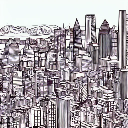 Image similar to an illustration of san fransisco in the style of moebius