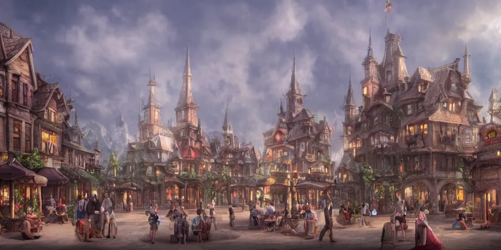 Image similar to beautiful matte painting of a fantasy town square