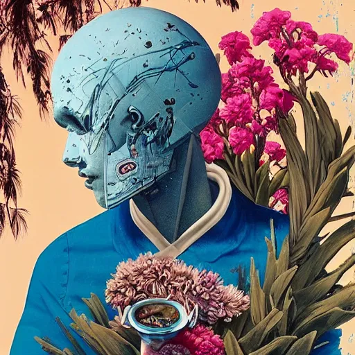 Image similar to Tristan Eaton & Greg Rutkowski, award winning masterpiece with incredible details, Zhang Kechun, a surreal vaporwave vaporwave vaporwave vaporwave vaporwave painting by Thomas Cole of an old pink mannequin head with flowers growing out, sinking underwater, highly detailed