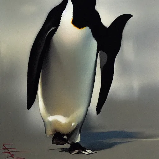 Image similar to a highly detailed beautiful portrait of a beautiful penguin crossing the road by yoji shinkawa, by gregory manchess, james gurney, james jean