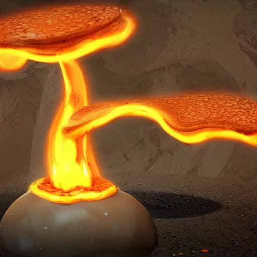 Image similar to a mushroom made out of fire, melting, dripping, gooey, swirling flames, unreal engine