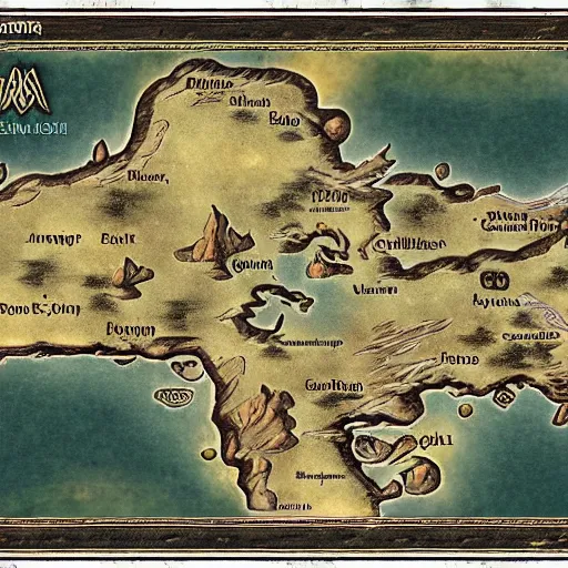 Prompt: map of hyborian world in heroic fantasy style