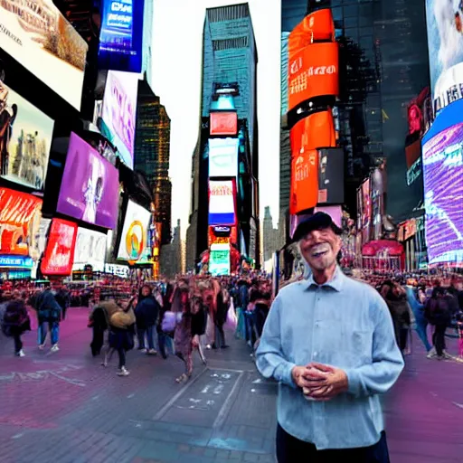 Prompt: time traveler meeting the future in times square alongside with his time machine, 8 k, detailed, lens blur