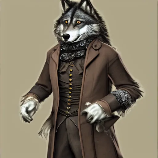 Prompt: An Anthropomorphic Wolf dressed in male victorian era clothing, artstation, award winning masterpiece, ultra detailed, furry art