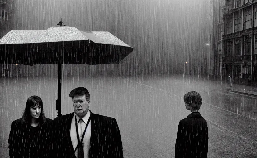 Image similar to cinestill selfie with mechanical monstrosity, hyperdetailed, by vivian maier, david lynch,, pouring rain menacing lights shadows, 8 k, hd, high resolution, 3 5 mm, f / 3 2, ultra realistic faces, ex machina