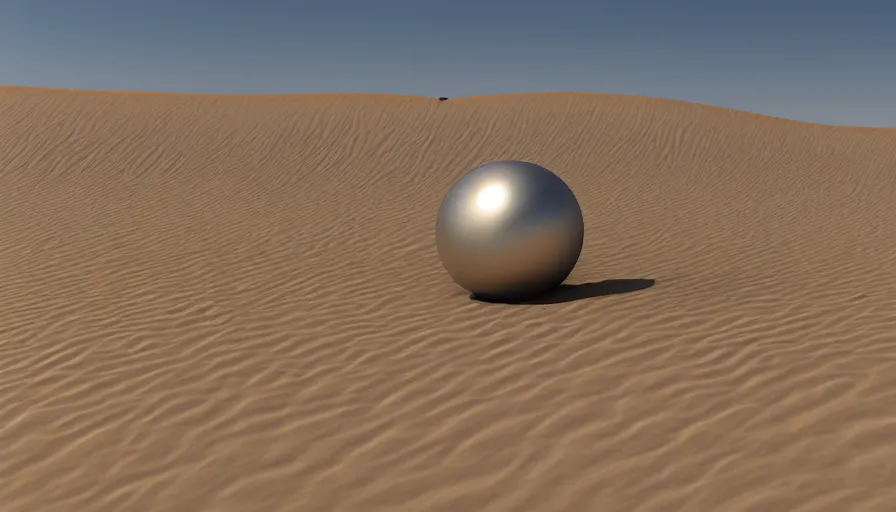 Image similar to metallic silver spheres in desert, sand dunes, heat wave, hyperdetailed, artstation, cgsociety, 8 k