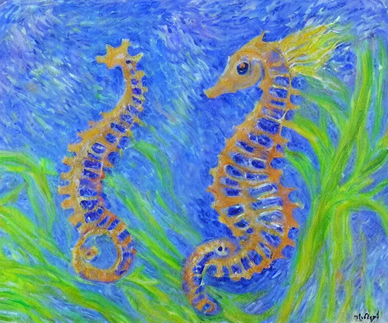 Image similar to seahorse, cute, monet, oil painting