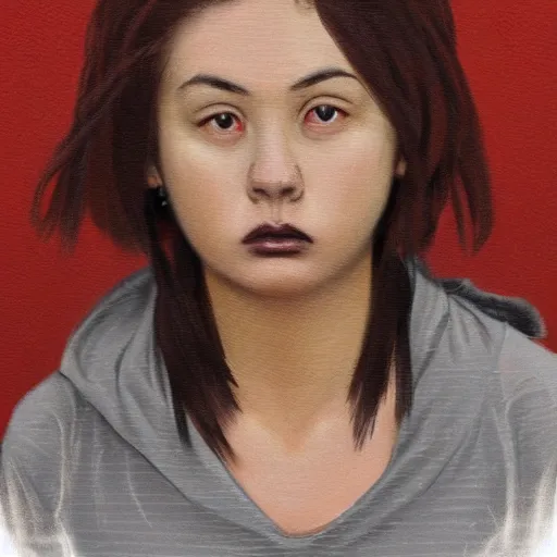 Prompt: Mugshots of a female teenage delinquent. Portrait art. Detailed.