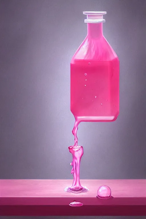 Image similar to Concentrated Potion Bottle of Pink Liquid on a Table, Pink Vapor is leaking from the top, digital art, illustration by WLOP, fantasy, magic