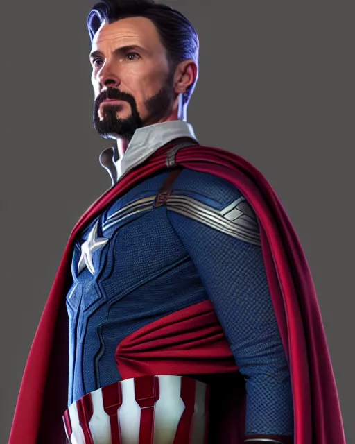 Image similar to captain america with doctor strange outfit - up profile portrait. beautiful hyperrealistic intricate highly detailed octane 3 d render