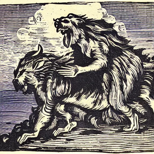 Image similar to the beast of the back, 17th century woodcut