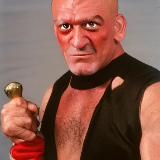 Image similar to Sears portrait studio photo of 1980's World Wrestling Federation villain named 'Wild Turkey'